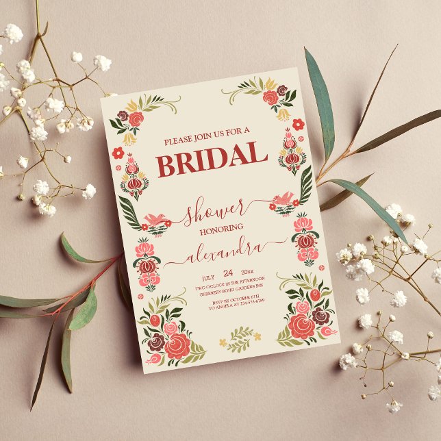 Floral colourful folk art Bridal Invitation (Creator Uploaded)