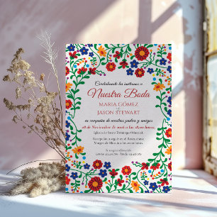 Floral Colourful Folk Art Spanish Wedding Invitation