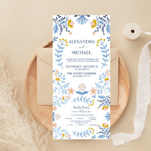 Floral colourful folk art wedding all in one invitation