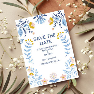 Floral colourful folk art wedding save the date