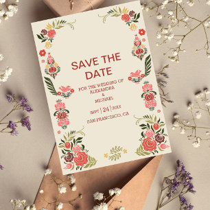 Floral colourful folk art wedding save the date