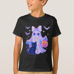 Floral Colourful Ghost Black Cat Coquette Bow Hall T-Shirt