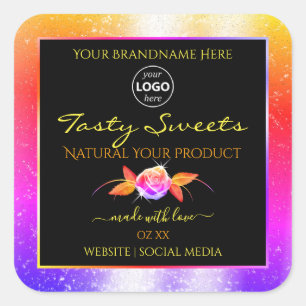 Floral Colourful Glitter Black Product Labels Logo