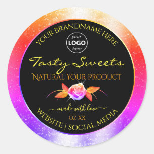 Floral Colourful Glitter Black Product Labels Logo