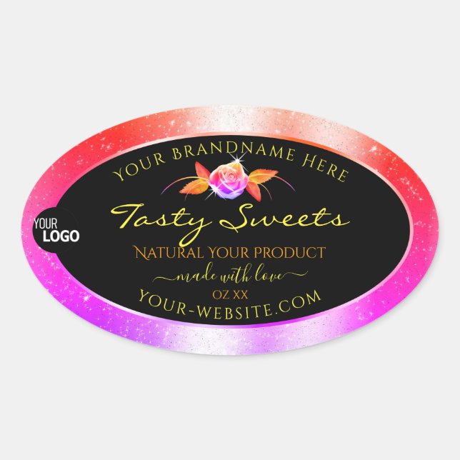Floral Colourful Glitter Black Product Labels Logo (Front)