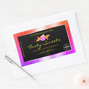 Floral Colourful Glitter Black Product Labels Logo