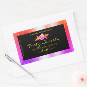 Floral Colourful Glitter on Black Product Labels