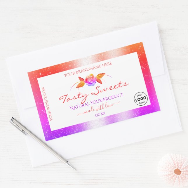 Floral Colourful Glitter White Product Labels Logo (Envelope)