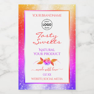Floral Colourful Glitter White Product Labels Logo