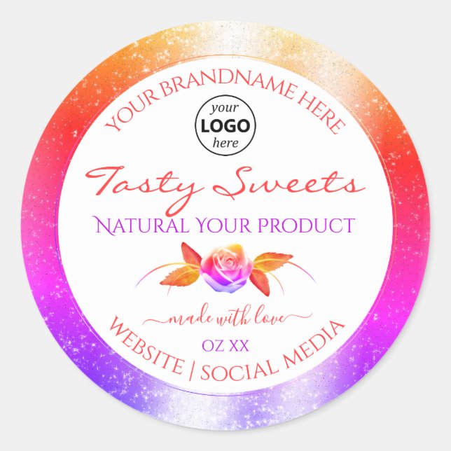 Floral Colourful Glitter White Product Labels Logo (Front)