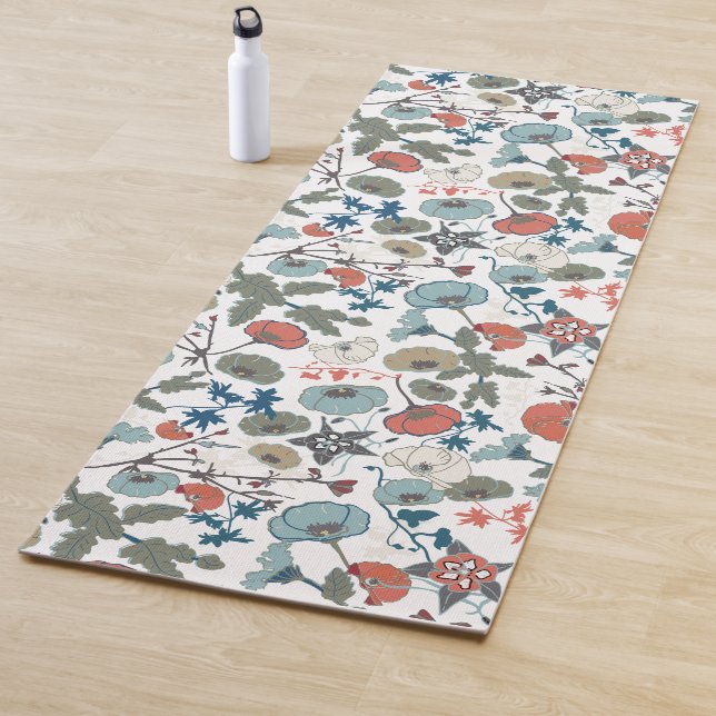 Floral Colourful Joyful Blue Orange Flowers Yoga Mat (In Situ)