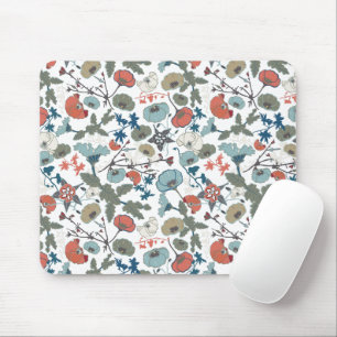 Floral Colourful Joyful Blue Orange Green Mouse Mat