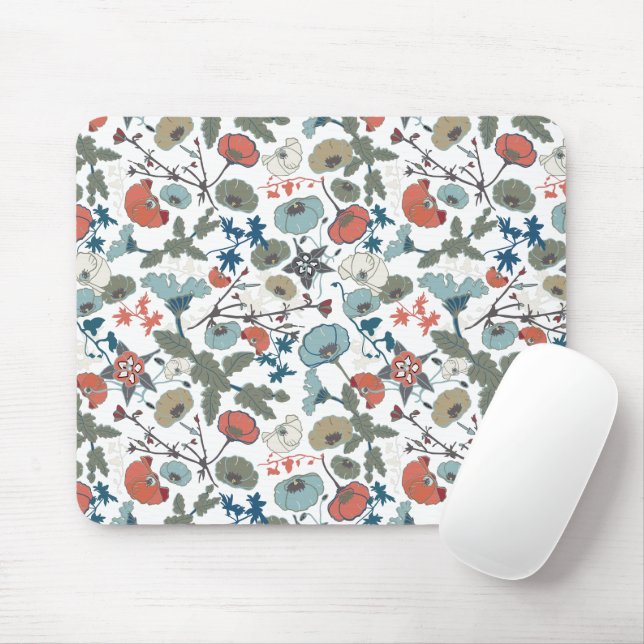 Floral Colourful Joyful Blue Orange Green Mouse Mat (With Mouse)