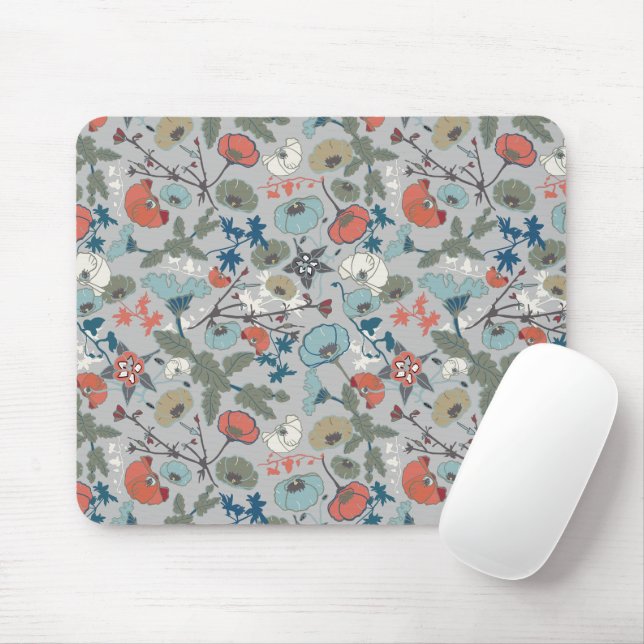 Floral Colourful Joyful Blue Orange Green Mouse Mat (With Mouse)