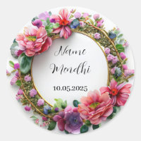 Floral colourful mendhi favour stickers