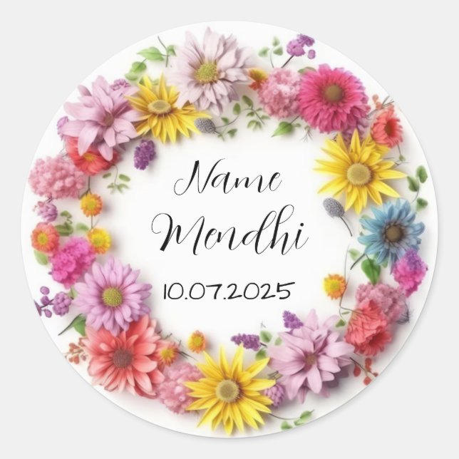 Floral colourful mendhi favour stickers  (Front)