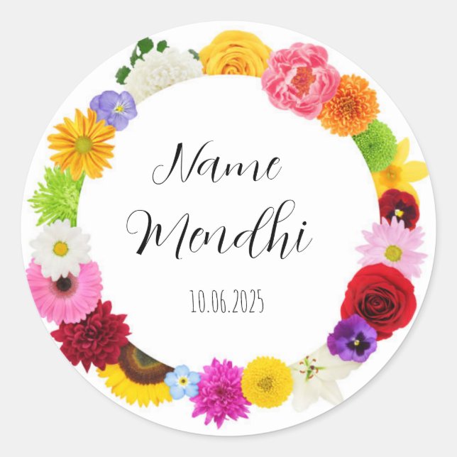 floral colourful mendhi favour stickers  (Front)