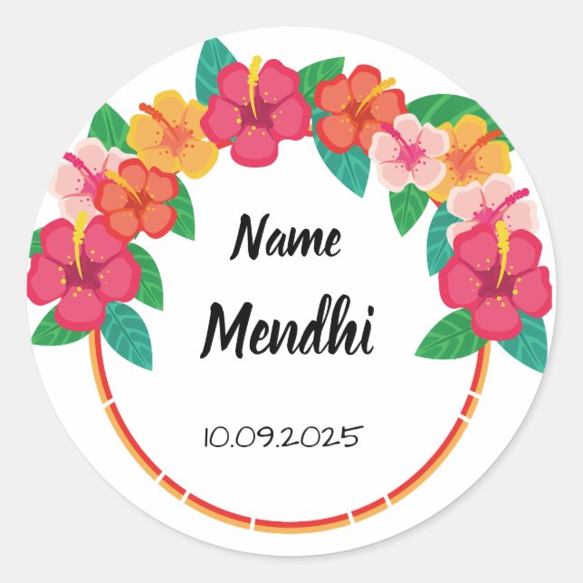 Floral colourful Mendhi favour stickers  (Front)