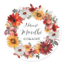 Floral colourful mendhi favour stickers