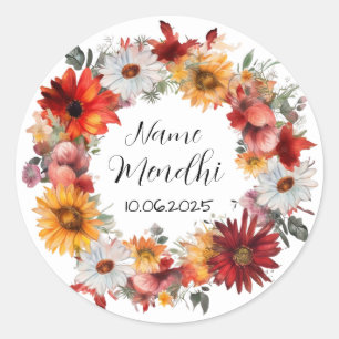 Floral colourful mendhi favour stickers 