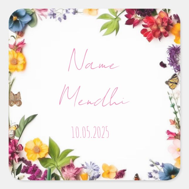 Floral colourful Mendhi favour stickers  (Front)