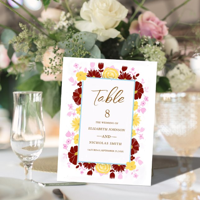 floral colourful modern wedding Table Tent Sign (Creator Uploaded)