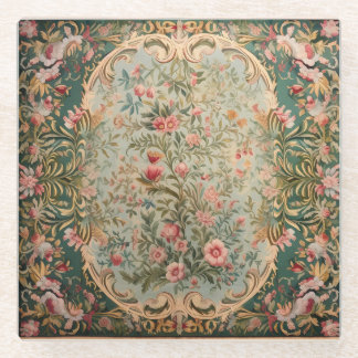 Floral Colourful Oriental Carpet Glass Coaster