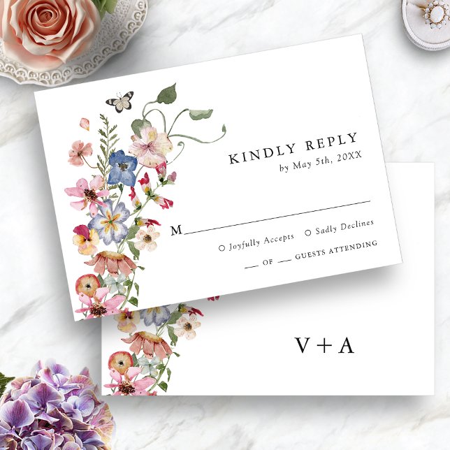 Floral Colourful RSVP Card (Floral Colorful RSVP Card Monogrammed with Butterfly by Painted Paperie
)
