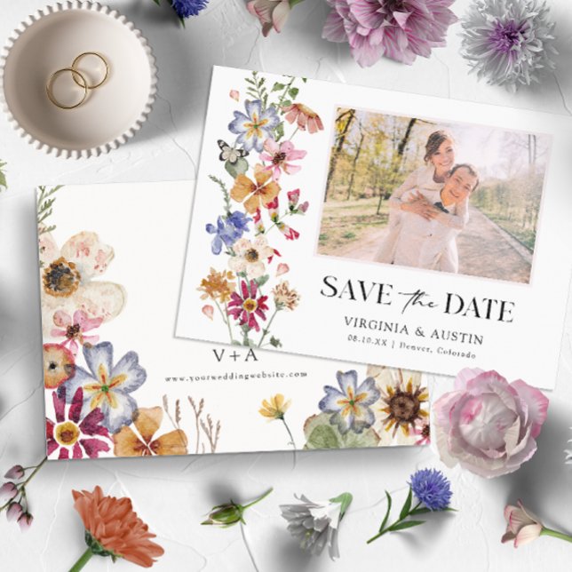Floral Colourful Save The Date (Colorful Wildflower Wedding Save The Date by Painted Paperie)