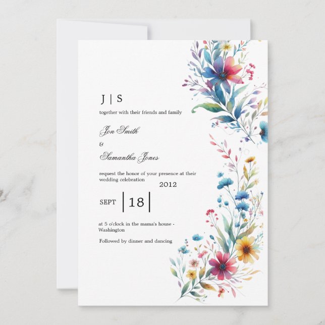 floral colourful summer invitation (Front)