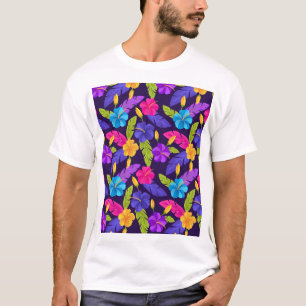 Floral Colourful Tropical Leaves Flowers Pattern-2 T-Shirt