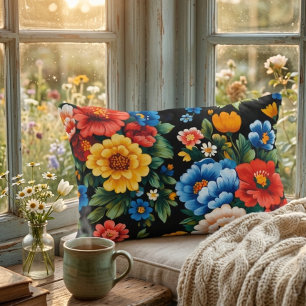 Floral colourful Ukrainian folk art Decorative Cushion