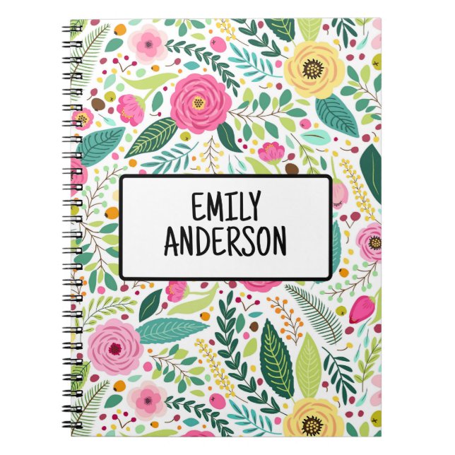 Floral colourful wildflower personalised notebook (Front)