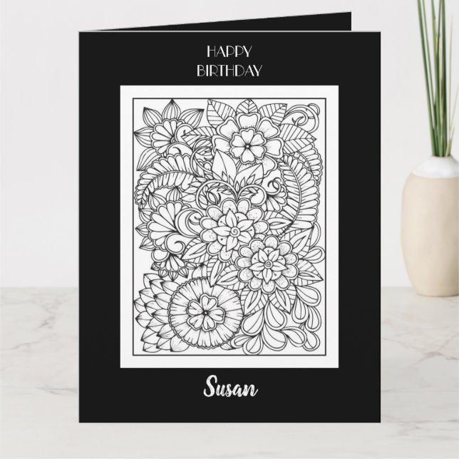 Floral Colouring Birthday Card for Adults (Front)