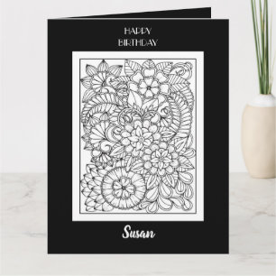 Floral Colouring Birthday Card for Adults