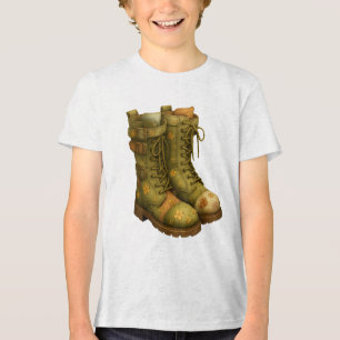 Floral Combat Boots –  Cottagecore Vintage style Tri-Blend Shirt