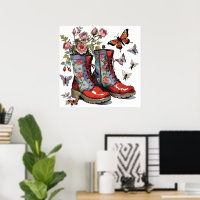 Floral Combat Boots with Flowers & Butterflies