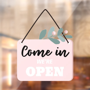 Floral Come In We're Open Business Shop Window Cling
