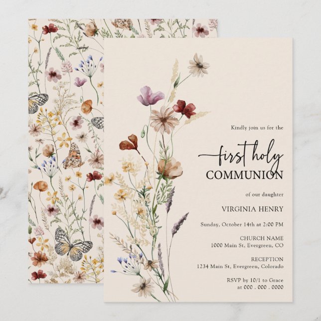 Floral Communion Invitation (Front/Back)