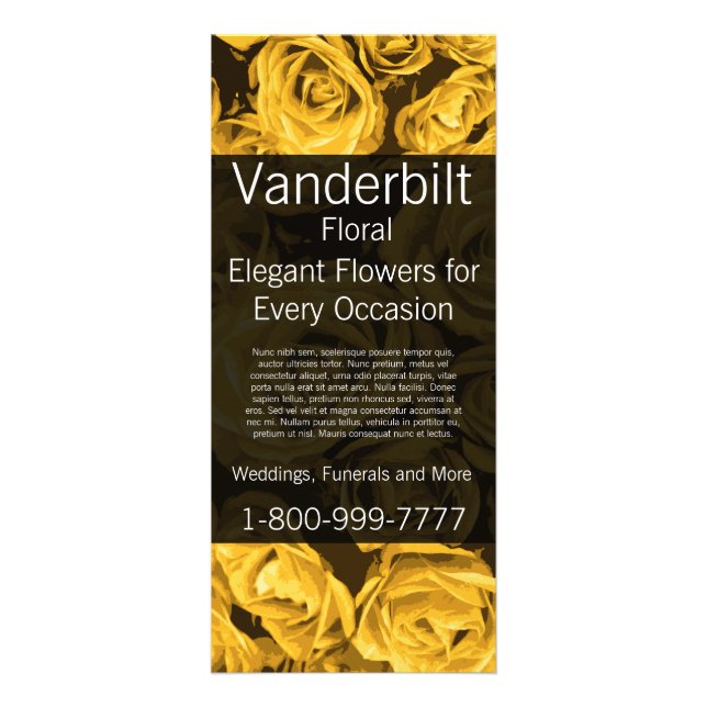 Floral Company Florist Gold Roses Rack Card (Front)