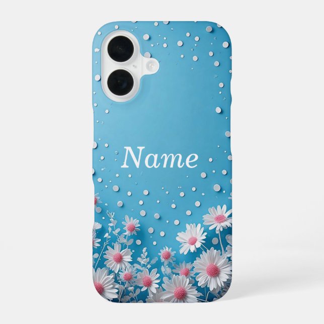 Floral Composition with Polka Dot Background iPhone 16 Case (Back)