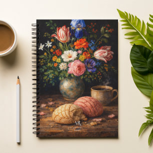 Floral Concha Still Life   Monogram Notebook
