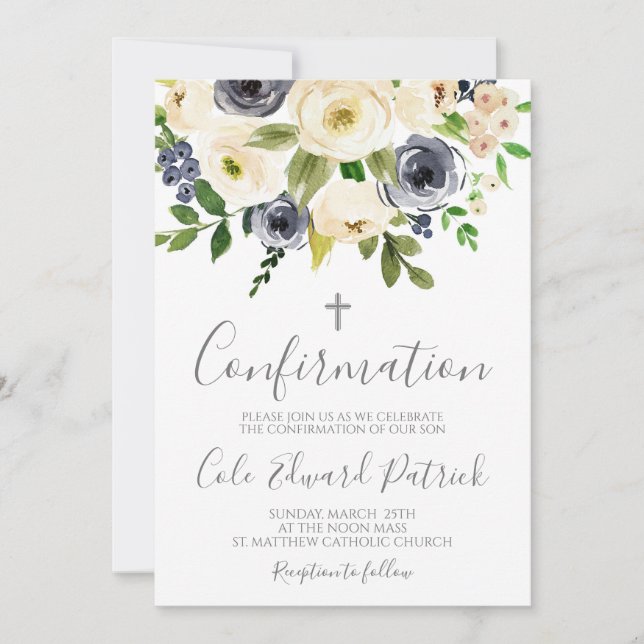 Floral Confirmation  Invitation (Front)