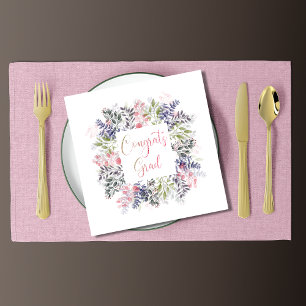 Floral Congrats Grad Glitter Typography Napkin