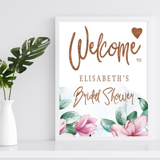 Floral copper glitter bridal shower welcome sign (Creator Uploaded)