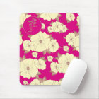 Floral Copper Pastel Yellow on Fuchsia background