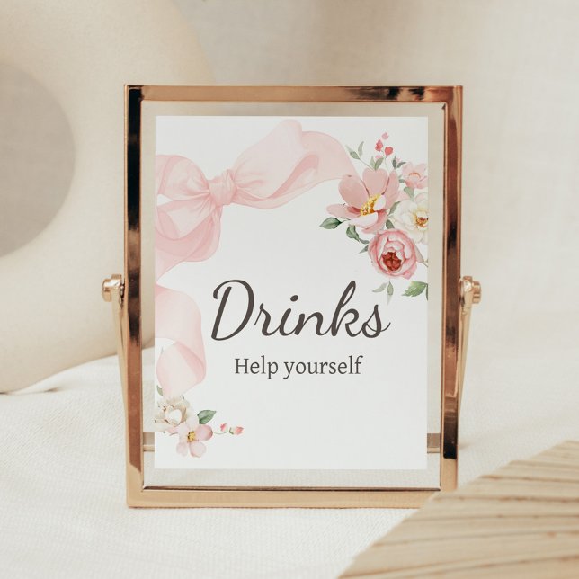 Floral Coquette Baby in Bloom Baby Shower Drinks Poster (Baby in Bloom Floral Coquette Drinks Sign)
