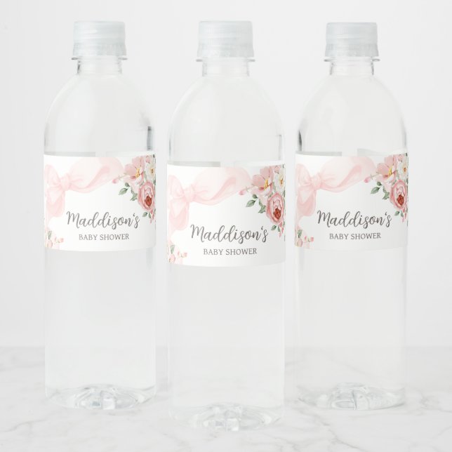 Floral Coquette Baby in Bloom Baby Shower Water Bottle Label (Bottles)