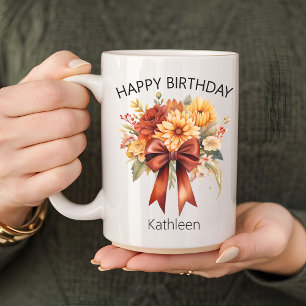 Floral Coquette Bow Happy Birthday Mug for Her