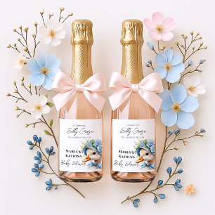 Floral Coquette Bow  Silly Goose Boy Baby shower Wine Label